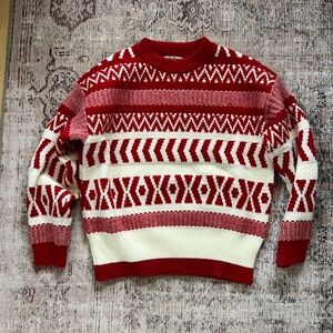 Woven Heart Red and White Crewneck Sweater